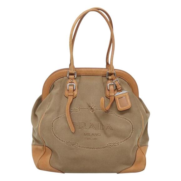 PRADA Tote Bag Canvas Beige Silver - Picture 2 of 9